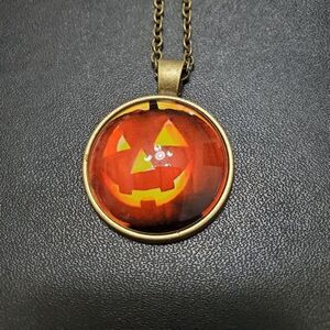 Glass pumpkin cabochon necklace up to 22"